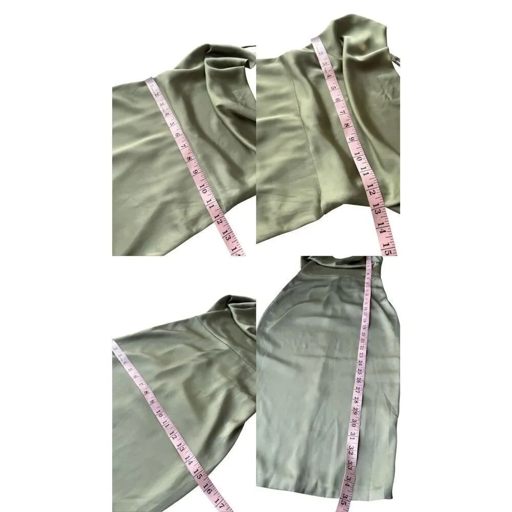Oh Polly Sage Green Satin Cowl Neck Midi Dress Size 2